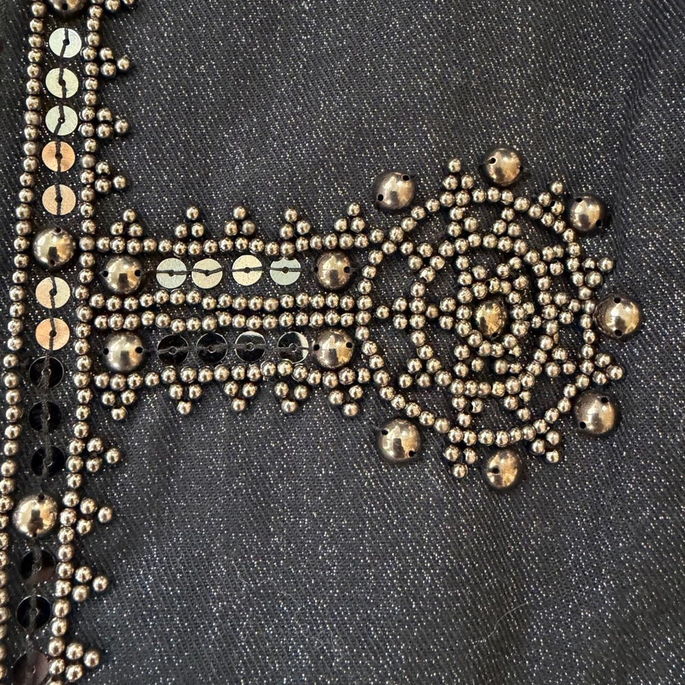 Chicos Military Band Denim Jacket Beaded Sequin Metallic Denim Black Blue 0 S - Picture 6 of 13